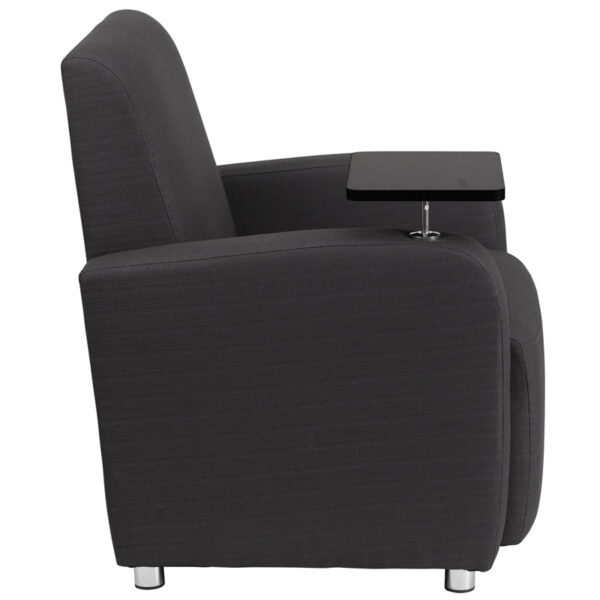 Lowest Price Gray Fabric Guest Chair with Tablet Arm and Chrome Legs