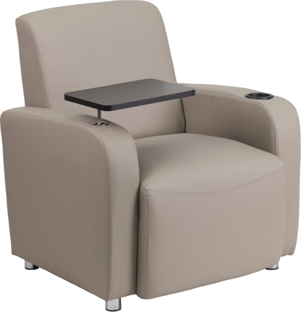 Wholesale Gray Leather Guest Chair with Tablet Arm
