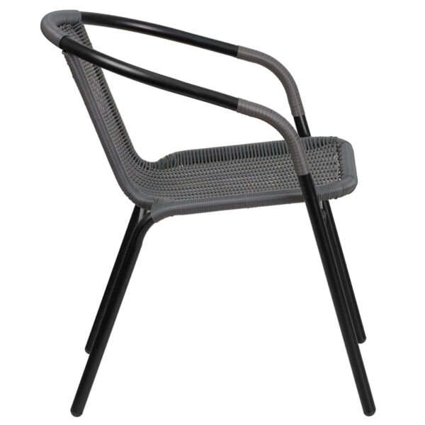 Lowest Price Gray Rattan Indoor-Outdoor Restaurant Stack Chair