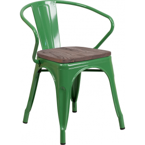 Wholesale Green Metal Chair with Wood Seat and Arms
