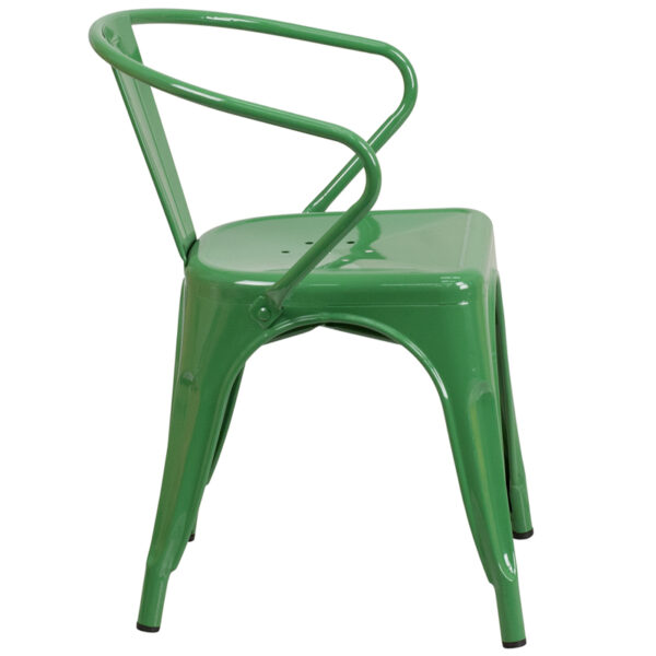 Lowest Price Green Metal Indoor-Outdoor Chair with Arms