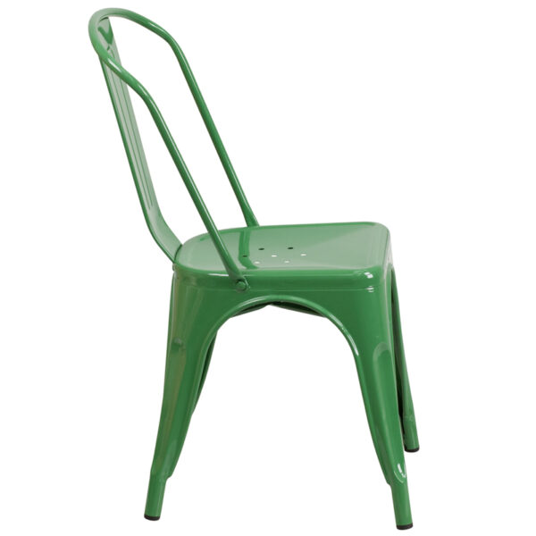 Lowest Price Green Metal Indoor-Outdoor Stackable Chair
