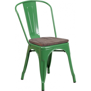 Wholesale Green Metal Stackable Chair with Wood Seat