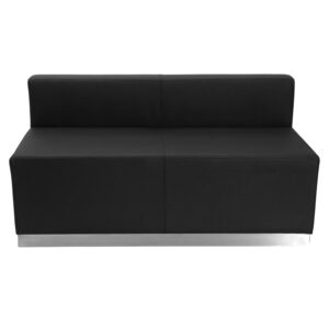 Wholesale HERCULES Alon Series Black Leather Loveseat with Brushed Stainless Steel Base