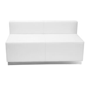 Wholesale HERCULES Alon Series Melrose White Leather Loveseat with Brushed Stainless Steel Base