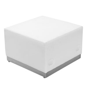 Wholesale HERCULES Alon Series Melrose White Leather Ottoman with Brushed Stainless Steel Base