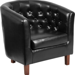 Wholesale HERCULES Cranford Series Black Leather Tufted Barrel Chair