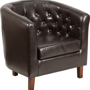 Wholesale HERCULES Cranford Series Brown Leather Tufted Barrel Chair