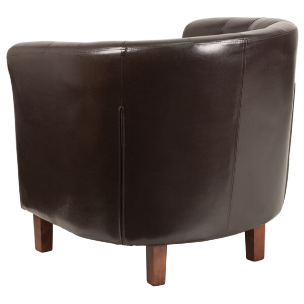 Traditional Style Brown Leather Barrel Chair
