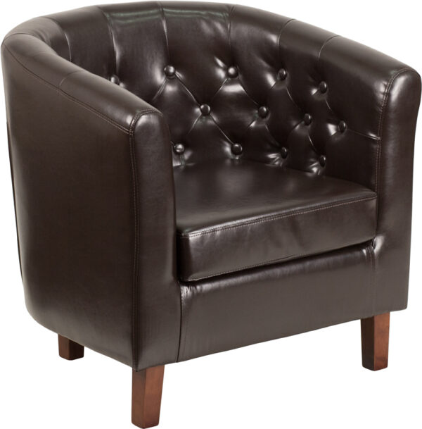 Wholesale HERCULES Cranford Series Brown Leather Tufted Barrel Chair
