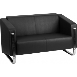 Wholesale HERCULES Gallant Series Contemporary Black Leather Loveseat with Stainless Steel Frame