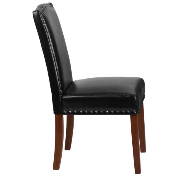 Lowest Price HERCULES Hampton Hill Series Black Leather Parsons Chair with Silver Accent Nail Trim