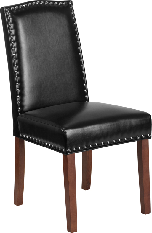 Wholesale HERCULES Hampton Hill Series Black Leather Parsons Chair with Silver Accent Nail Trim