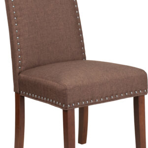 Wholesale HERCULES Hampton Hill Series Brown Fabric Parsons Chair with Silver Accent Nail Trim