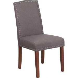 Wholesale HERCULES Hampton Hill Series Gray Fabric Parsons Chair with Silver Accent Nail Trim