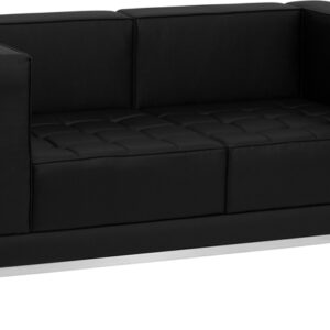 Wholesale HERCULES Imagination Series Contemporary Black Leather Loveseat with Encasing Frame