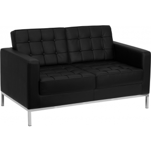 Wholesale HERCULES Lacey Series Contemporary Black Leather Loveseat with Stainless Steel Frame