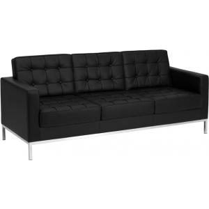 Wholesale HERCULES Lacey Series Contemporary Black Leather Sofa with Stainless Steel Frame