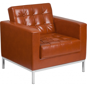 Wholesale HERCULES Lacey Series Contemporary Cognac Leather Chair with Stainless Steel Frame
