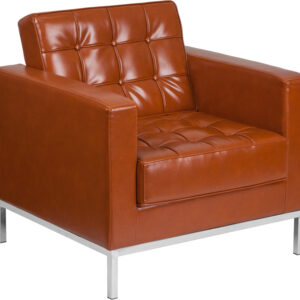 Wholesale HERCULES Lacey Series Contemporary Cognac Leather Chair with Stainless Steel Frame