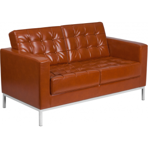 Wholesale HERCULES Lacey Series Contemporary Cognac Leather Loveseat with Stainless Steel Frame