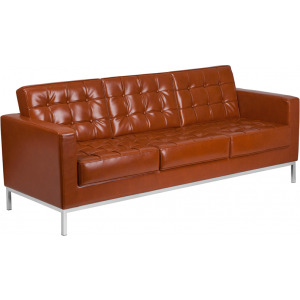 Wholesale HERCULES Lacey Series Contemporary Cognac Leather Sofa with Stainless Steel Frame