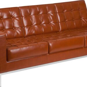 Wholesale HERCULES Lacey Series Contemporary Cognac Leather Sofa with Stainless Steel Frame