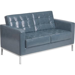 Wholesale HERCULES Lacey Series Contemporary Gray Leather Loveseat with Stainless Steel Frame