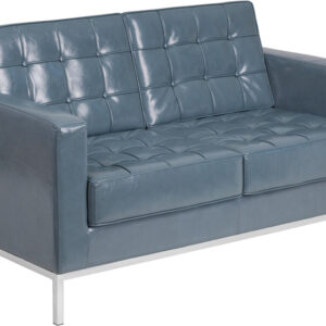 Wholesale HERCULES Lacey Series Contemporary Gray Leather Loveseat with Stainless Steel Frame