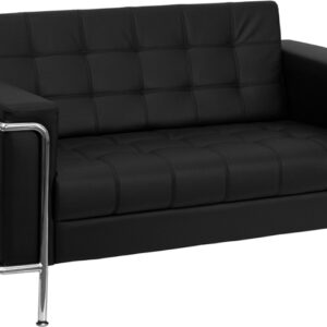 Wholesale HERCULES Lesley Series Contemporary Black Leather Loveseat with Encasing Frame