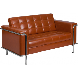 Wholesale HERCULES Lesley Series Contemporary Cognac Leather Loveseat with Encasing Frame