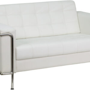 Wholesale HERCULES Lesley Series Contemporary Melrose White Leather Loveseat with Encasing Frame