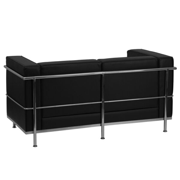 Lowest Price HERCULES Regal Series Contemporary Black Leather Loveseat with Encasing Frame