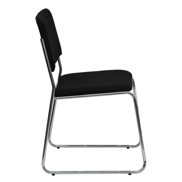Lowest Price HERCULES Series 1000 lb. Capacity Black Fabric High Density Stacking Chair with Chrome Sled Base