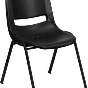 Wholesale HERCULES Series 440 lb. Capacity Kid's Black Ergonomic Shell Stack Chair with Black Frame and 12" Seat Height