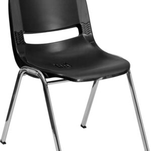 Wholesale HERCULES Series 440 lb. Capacity Kid's Black Ergonomic Shell Stack Chair with Chrome Frame and 14" Seat Height