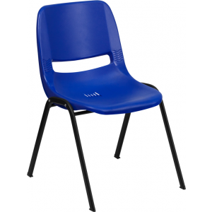 Wholesale HERCULES Series 440 lb. Capacity Kid's Navy Ergonomic Shell Stack Chair with Black Frame and 14" Seat Height