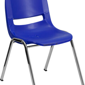 Wholesale HERCULES Series 440 lb. Capacity Kid's Navy Ergonomic Shell Stack Chair with Chrome Frame and 14" Seat Height