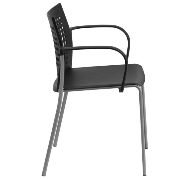 Lowest Price HERCULES Series 551 lb. Capacity Black Stack Chair with Air-Vent Back and Arms