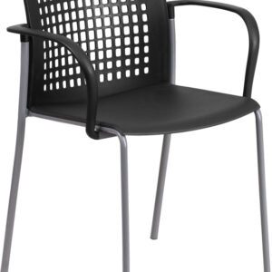 Wholesale HERCULES Series 551 lb. Capacity Black Stack Chair with Air-Vent Back and Arms