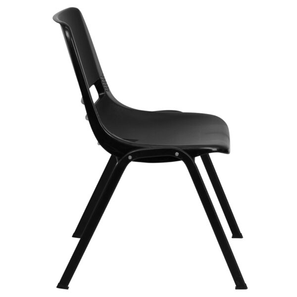 Lowest Price HERCULES Series 661 lb. Capacity Black Ergonomic Shell Stack Chair with Black Frame and 16'' Seat Height