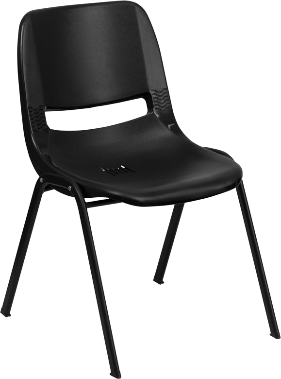 Wholesale HERCULES Series 661 lb. Capacity Black Ergonomic Shell Stack Chair with Black Frame and 16'' Seat Height