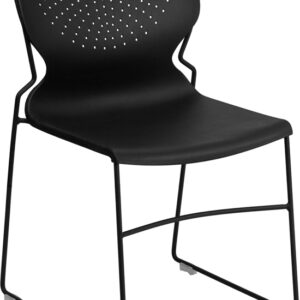 Wholesale HERCULES Series 661 lb. Capacity Black Full Back Stack Chair with Black Frame