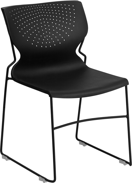 Wholesale HERCULES Series 661 lb. Capacity Black Full Back Stack Chair with Black Frame