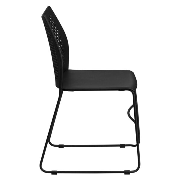 Lowest Price HERCULES Series 661 lb. Capacity Black Sled Base Stack Chair with Air-Vent Back