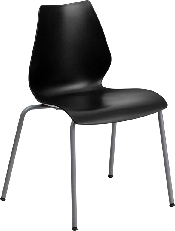 Wholesale HERCULES Series 770 lb. Capacity Black Stack Chair with Lumbar Support and Silver Frame