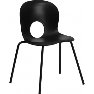 Wholesale HERCULES Series 770 lb. Capacity Designer Black Plastic Stack Chair with Black Frame