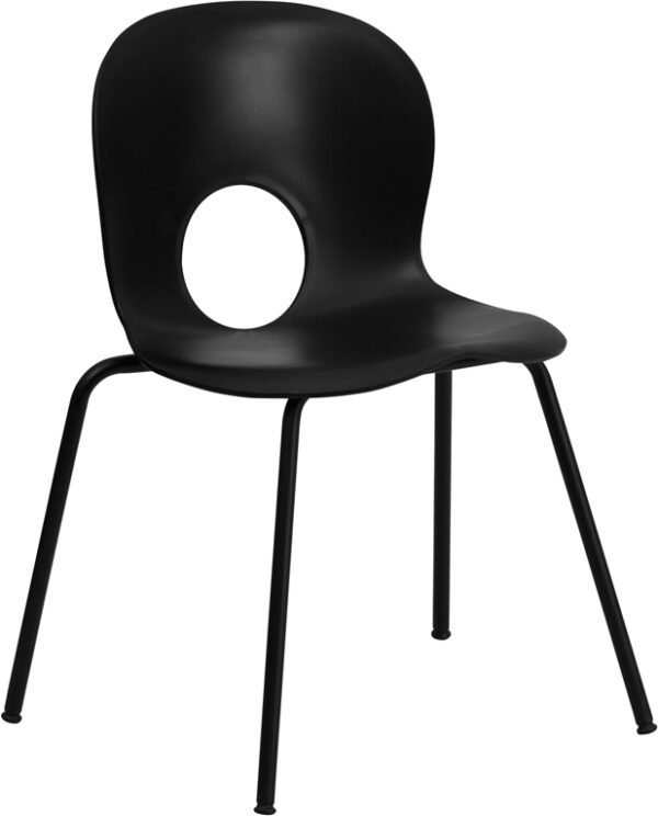 Wholesale HERCULES Series 770 lb. Capacity Designer Black Plastic Stack Chair with Black Frame