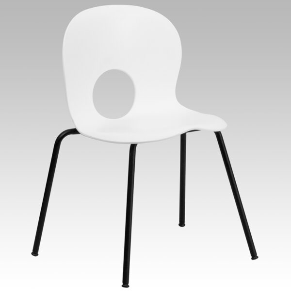 Wholesale HERCULES Series 770 lb. Capacity Designer White Plastic Stack Chair with Black Frame