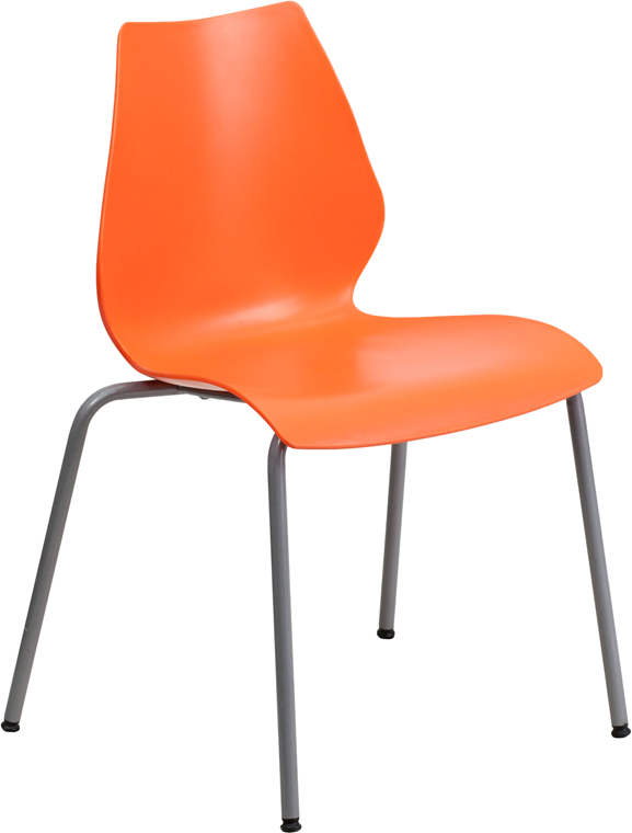 Wholesale HERCULES Series 770 lb. Capacity Orange Stack Chair with Lumbar Support and Silver Frame
